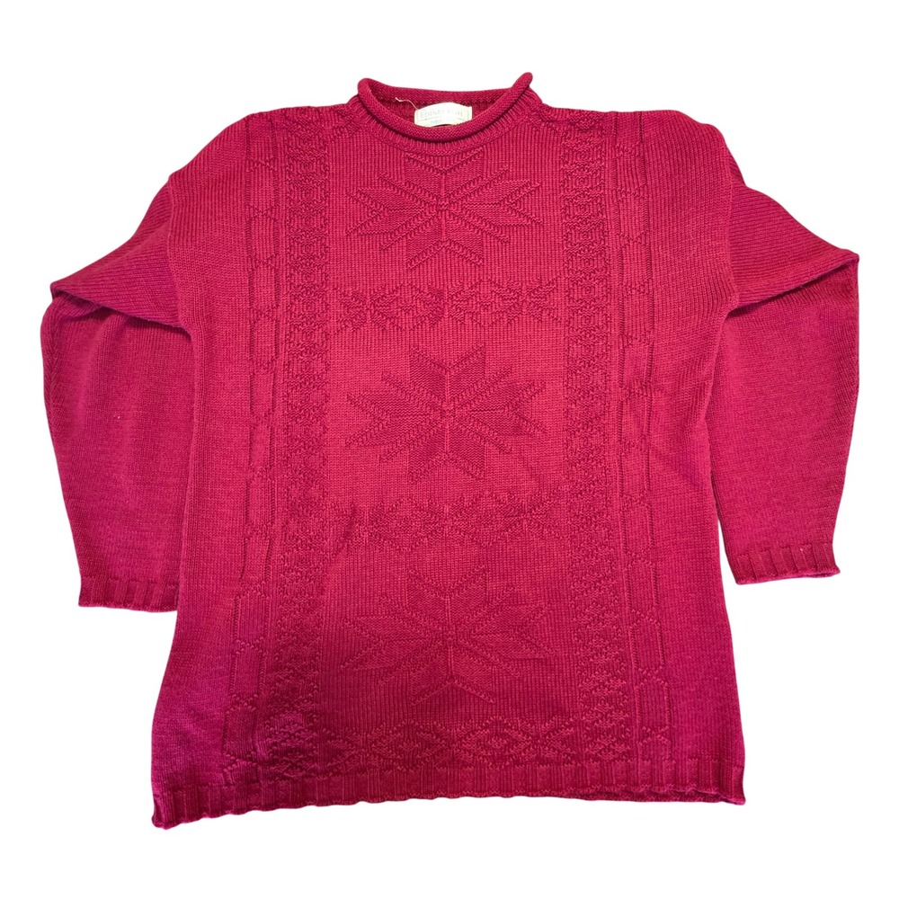 The Edinburgh Collection Vintage‎ Knit Sweater Snowflake Cable Burgundy Medium